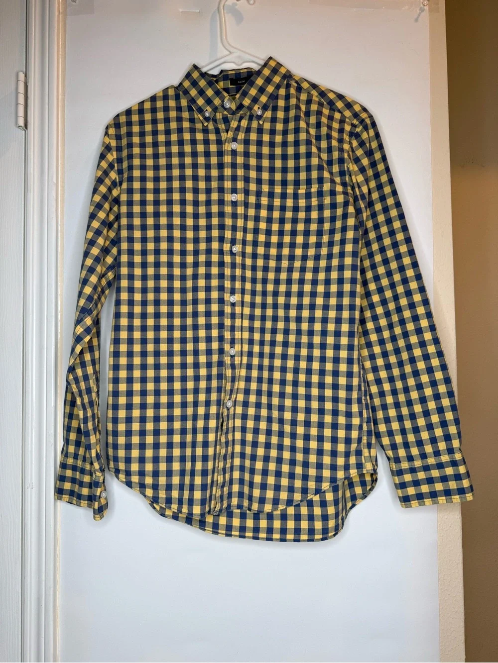 J. Crew Yellow and Navy Gingham Button-Down Shirt